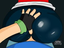 1boy 1girls ass_focus ass_grab back bag big_ass close-up clothed clothing gloves groping human human_only leggings male_pov maoukouichi may_(pokemon) nintendo pokemon pokemon_rse pov satoshi_(pokemon) shorts source_request text thick_ass thick_thighs visible_underwear watermark wide_hips