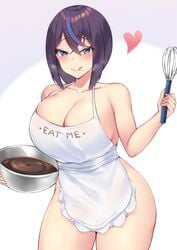 1girls apron blush breasts cleavage female female_only huge_breasts kuavera looking_at_viewer miyako_(kuavera) solo