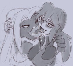 2girls breast_grab breasts elite_four eye_contact female female_only french_kiss game_freak glasses groping half-closed_eyes huge_breasts human interspecies jynx lorelei_(pokemon) lorelei_(pokemon_frlg) monochrome nintendo pokemon pokemon_(species) pokemon_rgby pokephilia saliva sketch source_request tongue tongue_kiss tongue_out ungulatr yuri