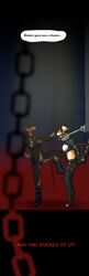 anthro bondage canine comic domination female highres nude partially_clothed qr_code restrained text