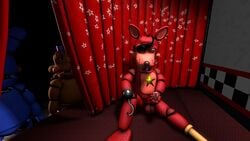 animal_genitalia animal_penis animatronic anthro balls bonnie_(fnaf) canine canine_penis erection eye_patch five_nights_at_freddy's fox foxy_(fnaf) freddy_(fnaf) male male_focus male_only mammal masturbation penile_masturbation penis red_fur robot rockstar_bonnie rockstar_foxy rockstar_freddy sitting solo_focus testicles video_games yellow_eyes