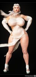 1girls 3d artist_name asian asian_female bare_shoulders big_breasts breasts busty casual_exposure curvy dress elbow_gloves english_text eyelashes eyeliner female female_only front_view gloves hand_on_hip hands_on_hip hands_on_hips high_heels hourglass_figure human long_hair looking_at_viewer muscular muscular_female original_character pose posing reflection see-through siliconaya simple_background solo spread_legs spreading standing thick_thighs voluptuous white_gloves white_hair wide_hips