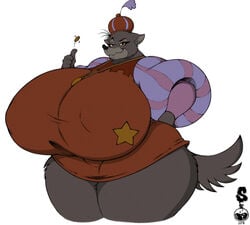 1girls anthro big_breasts breasts clothed clothing disney fat_people_only female female_only furry huge_breasts large_breasts looking_at_viewer robin_hood_(disney) rule_63 sheriff_of_nottingham simple_background smile solo superix thick_thighs thighs white_background wolf yellow_sclera