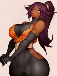 1girls big_breasts bleach breasts cameltoe cleavage dark-skinned_female dark_skin erect_nipples female female_only fumio_(rsqkr) large_breasts looking_at_viewer nipples pokies shihouin_yoruichi solo thick_thighs wide_hips