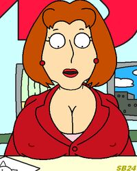 aroused big_breasts breast_expansion breasts cleavage diane_simmons family_guy huge_breasts large_breasts looking_down newscaster nipples nipples_visible_through_clothing sb24 surprised