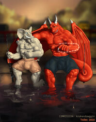 anthro bulge dragon duo elephant gay hasani male male/male muscles penis