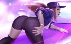 1girls 3d akali alternate_costume ass big_ass breasts female female_only gawkinn k/da_akali k/da_series league_of_legends looking_at_viewer looking_back single_pantsleg solo