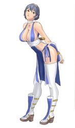 alternative_hairstyle breasts cleavage cosplay dead_or_alive female fire_emblem fire_emblem_awakening highleg highres kasumi_(doa)_(cosplay) large_breasts lucina_(fire_emblem) marth_(fire_emblem_awakening) nintendo no_bra no_panties no_underwear short_hair solo thighhighs tiara white_legwear