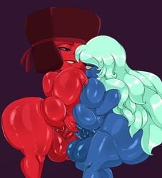 2futas blue_skin breast_press breast_squeeze dsolteone futa_with_futa futanari gem_(species) huge_ass huge_breasts red_skin ruby_(steven_universe) sapphire_(steven_universe) steven_universe voluptuous