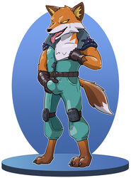 aji belt bodily_fluids bulge canid canine epic_games fennix_(fortnite) fluffy fortnite fox full-length_portrait gloves handwear highres jacket japanese looking_down male male_only mammal masturbation overalls portrait simple_background smile spikes sweat tagme tongue tongue_out topwear yellow_eyes zipper