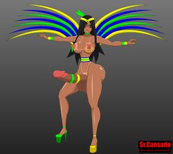 1futa big_ass black_hair breasts carnival dark-skinned_futanari dark_skin futanari huge_balls huge_cock latina original_character solo_futa sr_cansado tanline tanned