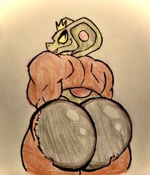 ape ass back_muscles cartoon_network crown filthyopossum haplorhine hi_res hybrid looking_back male male_only mammal mao_mao:_heroes_of_pure_heart muscular muscular_male nude orangusnake orangutan primate reptile scalie snake traditional_media_(artwork)