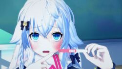 3d blue_eyes cum cum_on_face nana pregnancy_test tagme white_hair