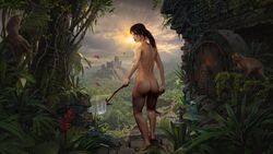 1girls 3d 3d_(artwork) ass barefoot british brown_eyes brown_hair butt cover embracer_group european female female_only high_resolution highres huge_breasts jungle lara_croft lara_croft_(survivor) mexico naked outdoors ponytail pose solo subsurfaced tomb_raider tomb_raider_(survivor) toned toned_female