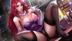 1girls alternate_costume big_breasts breasts cameltoe cleavage cops_and_robbers_series female female_only large_breasts league_of_legends looking_at_viewer miss_fortune panties secret_agent_miss_fortune solo spread_legs the_grind_series thighhighs windwalker