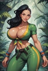 1girls ai_generated big_breasts black_hair brazilian_female breasts brown_skin brown_skinned_female bythebrokenone capcom cleavage curvaceous doorway eyes female female_only green_eyes huge_breasts large_breasts laura_matsuda looking_at_viewer outdoors standing street_fighter street_fighter_v thick thick_thighs voluptuous voluptuous_female