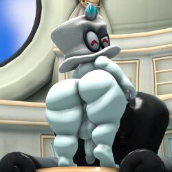 1:1 1boy anthro ass backsack balls ballsack big_balls big_penis blue_hair bonneter cappy_(mario) clothing flaccid for_a_head genitals ghost hair hat headgear headwear hi_res huge_balls huge_cock humanoid humanoid_genitalia humanoid_penis hyper hyper_genitalia hyper_long_penis hyper_penis logdoesrenders looking_at_viewer male male_shortstack mario_(series) narrowed_eyes nintendo nipples object_head penis presenting presenting_hindquarters red_eyes shortstack slightly_chubby smile smiling_at_viewer solo solo_focus spirit standing super_mario_odyssey thick_thighs white_body white_penis