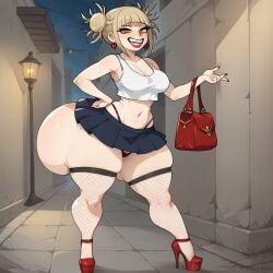 1girls ai_assisted ai_generated alley big_ass big_breast civitai eyeshadow fishnets high_heels himiko_toga huge_ass kalagod lipstick makeup my_hero_academia night prostitution purse skirt tanktop thick_thighs thong_straps wide_hips yelftea_(ai_generated)