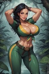 1girls ai_generated big_breasts black_hair brazilian_female breasts brown_skin brown_skinned_female bythebrokenone capcom cleavage curvaceous doorway eyes female female_only green_eyes huge_breasts large_breasts laura_matsuda looking_at_viewer outdoors standing street_fighter street_fighter_v thick thick_thighs voluptuous voluptuous_female