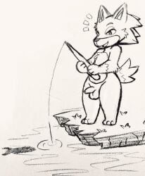 2d animal_crossing anthro balls casual_nudity fauxtellno1_(artist) fishing foreskin male nintendo oerba_yun_fang penis uncensored