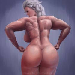 ass big_ass dorohedoro looking_back muscular muscular_female noi_(dorohedoro) pokerpig watermark white_hair