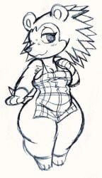 animal_crossing apron_only fauxtellno1_(artist) female furry nintendo pussy sable_able traditional_media_(artwork)