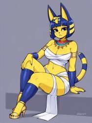 2d ai_generated animal_crossing ankha ankha_(animal_crossing) blue_hair breasts child_bearing_hips cleavage doubutsu_no_mori egyptian furry high_heels nairu_(doubutsu_no_mori) nintendo no_humans short_hair sicksean thick_thighs