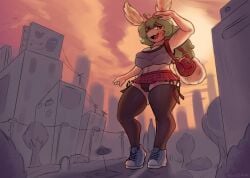 anthro arthropod bulge city cityscape clothed clothing footwear fully_clothed futanari hi_res insects intersex legwear lepidopteran macro moonlitmoff moth navel purse socks solo thigh_highs thigh_socks underskirt