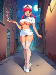 ai_generated high_heels nurse_joy pokemon sicksean smoking underboob