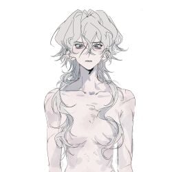 bags_under_eyes curly_hair emaciated facial_scar female female_only genderswap_(mtf) gintama hair_between_eyes hair_censor hair_covering_breasts long_hair looking_at_viewer messy_hair nude oboro_(gintama) pale-skinned_female pale_skin qzsfly rule_63 scar scar_on_face sketch skinny small_breasts solo upper_body white_hair