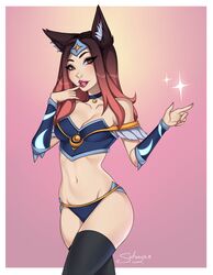 1girls abs brown_eyes canine_ears clothed cosplay dota_2 female front_view light-skinned_female mirana only_female panties pink_hair red_lipstick satanya simple_background solo stockings tagme thick_thighs valve white_skin