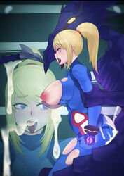 1girls ahe_gao alien areolae arm_grab bad_end big_breasts blonde_hair blue_eyes blush breasts clothed_sex clothing cum cum_in_pussy cum_in_uterus cum_inside defeated defeated_heroine eyebrows_visible_through_hair female from_behind green_eyes heart-shaped_pupils interspecies male metroid monster nintendo open_mouth penetration penis ponytail rape ridley ridley_(metroid) samus_aran sex size_difference skello-on-sale slave tagme tongue_out torn_bodysuit torn_clothes uterus vaginal_penetration x-ray