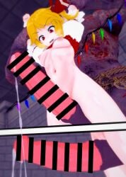 1boy 1girl 3d bestiality blonde censor_bar censored_penis flandre_scarlet imminent_rape imminent_sex mightyniku monster red_eyes size_difference small_breasts smaller_female tagme touhou yellow_hair