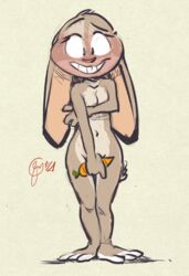 blush covering covering_breasts covering_crotch disney edtropolis embarrassed embarrassed_nude_female enf female judy_hopps medium_breasts nude rough_sketch solo zootopia