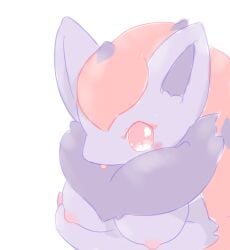 anthro anthro_only arm_under_breasts big_ears black_mane breasts female generation_5_pokemon hi_res kemono mane nakimayo nintendo nipples pokemon pokemon_(species) red_eyes simple_background solo tongue tongue_out white_background zoroark