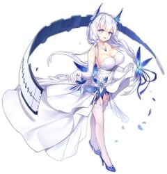 azur_lane big_breasts breasts ceremony cleavage dress heels illustrious_(azur_lane) stockings white_hair