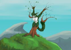 absurd_res anthro breasts canid canine eolas_(dogsrnice) female fox fused_legs hi_res inanimate_transformation mammal plant plant_transformation solo tafy_tail transformation tree tree_transformation unusual_anatomy