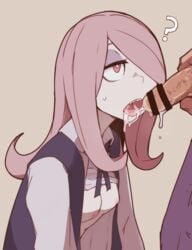 1girls after_oral bored breasts censor_bar censored collared_shirt erection eyes_half_open fellatio female female_focus hair hand_on_penis holding_penis little_witch_academia long_hair looking_at_another nipples nns_(sobchan) open_mouth oral pale_skin penis pink_eyes pink_hair question_mark saliva saliva_drip saliva_on_penis saliva_string saliva_trail sharp_teeth shirt shirt_up simple_background small_breasts solo_focus sucy_manbavaran sweat teeth tongue vest white_shirt witch_hat