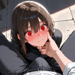 ai_generated brown_hair bulge girl hair male red_eyes short