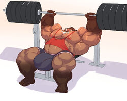 2020 5_fingers 5_toes anthro balls_outline bara barbell beard biceps big_bulge big_muscles bluekumabox broody brown_body brown_fur brown_hair bulge clothed clothing exercise extreme_weightlifting facial_hair fingers fur genital_outline hair huge_bulge huge_muscles hyper hyper_bulge hyper_muscles jewelry male male_only mammal musclegut muscular muscular_male necklace nipples pecs penis_outline pink_nipples pink_nose plantigrade quads shirt solo suid suina sus_(pig) tank_top toes topwear triceps tusks underwear weightlifting wild_boar workout