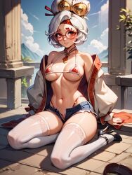 ai_generated breasts child_bearing_hips female glasses high_heels nintendo nipples purah purah_(tears_of_the_kingdom) sicksean tears_of_the_kingdom the_legend_of_zelda thighhighs