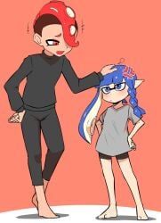 1boy 1boy1girl 2025 alternate_version_available annoyed annoyed_expression blue_eyes blue_hair blush female fully_clothed headpat height_difference imminent_vore inkling inkling_girl looking_at_another looking_down nobunagapero octoling octoling_boy png prevore simple_background size_difference smaller_female splatoon splatoon_(series) splatoon_2 splatoon_3 taller_male tentacle_hair vore wholesome