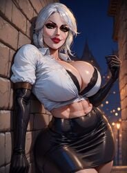 abdominals ai_generated aristartz_ai ass big_ass big_breasts breasts cd_projekt_red ciri clothing female gloves light-skinned_female looking_at_viewer mascara red_lipstick scar seductive_look skirt smiling solo the_witcher_(series) the_witcher_3:_wild_hunt white_hair