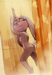 2020 anthro breasts butt disney edtropolis female fur furry hi_res judy_hopps lagomorph leporid long_ears mammal medium_breasts nude rabbit shower showering side_boob solo water wet zootopia