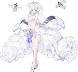 azur_lane big_breasts breasts cleavage dress heels illustrious_(azur_lane) wedding_dress white_hair