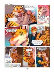 2boys anthro ass big_butt big_pecs blush comic comic_page cum cum_in_mouth cum_inside cum_on_face dennis_(zourik) dialogue english_text erection fangs father_and_son felid feline from_behind gay incest incest_(lore) javier_(zourik) looking_at_another looking_pleasured male male/male male_only older_male pecs penis standing younger_male zourik