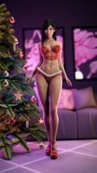 1girls 3d 3d_model 3d_render black_hair christmas christmas_lingerie christmas_outfit christmas_tree cleavage couch final_fantasy final_fantasy_vii final_fantasy_vii_rebirth final_fantasy_vii_remake fit_female highres hourglass_figure lace-trimmed_bra lingerie living_room long_hair looking_at_viewer mustard_sfm pictures_in_background pinup posing posing_for_the_viewer red_eyes red_high_heels red_lingerie see-through see-through_bra standing strapless_bra white_fur