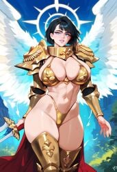 2d ai_generated angel_wings armor bikini bikini_armor female female_focus female_only halo large_ass large_breasts power_armor saint_celestine shoulder_armor solo solo_female solo_focus tagme warhammer_40k wings