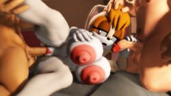 3d 4k absurd_res anthro balls big_breasts breasts clothing daws19 female genitals group group_sex handjob hi_res huge_breasts human lagomorph leg_glider_position legwear leporid lying male mammal nipples on_side penetration penile rabbit raised_leg sex sonic_(series) stockings straight threesome vaginal_penetration vanilla_the_rabbit