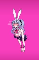 1girls ahe_gao ahegao ahegao_face artist_request bunny_ears bunnysuit cleavage eyes_rolling_back female hatsune_miku implied_penetration pink pink_background rabbit_hole_(vocaloid) stuck stuck_in_wall suggestive suggestive_look tagme